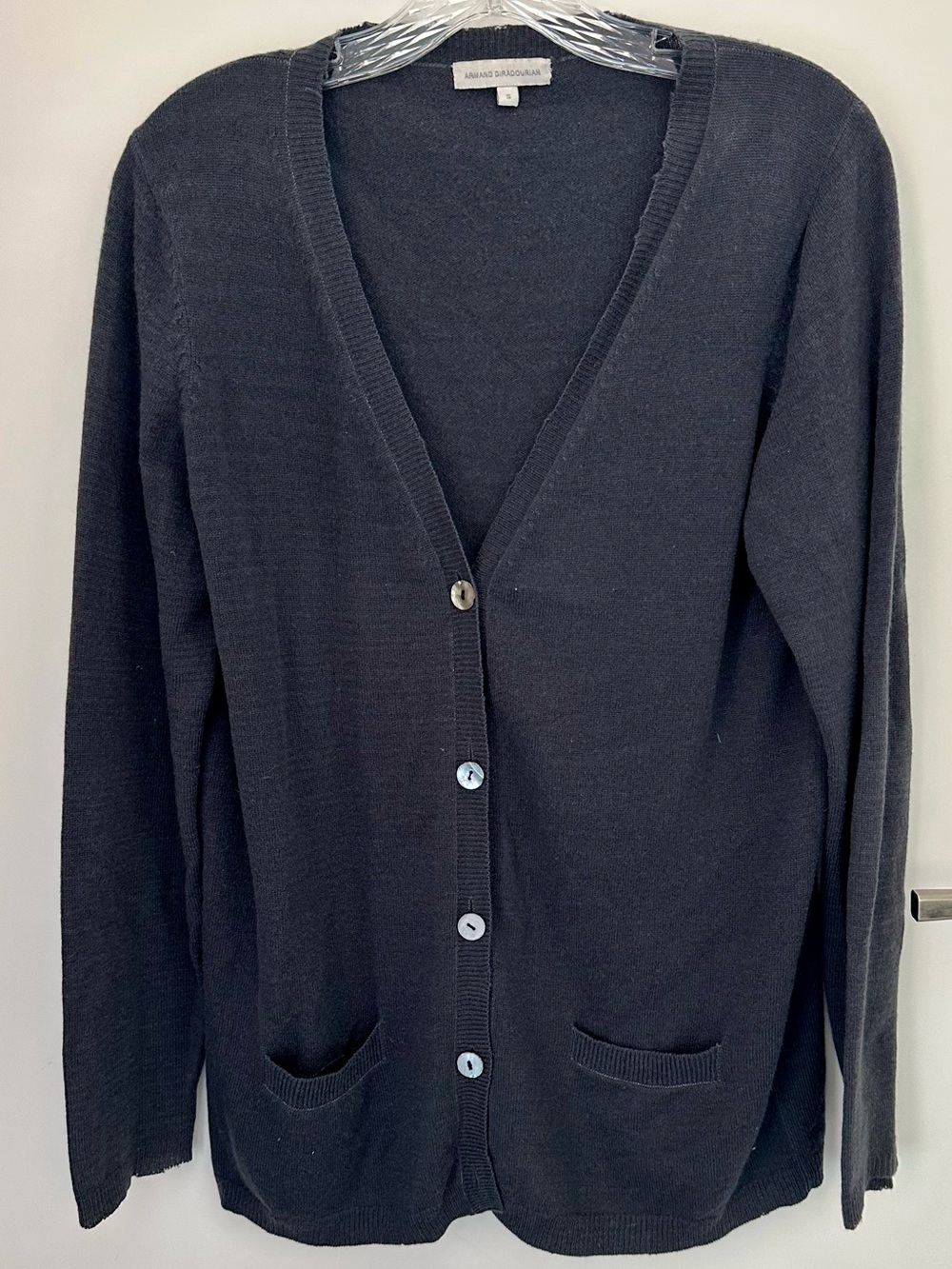 Armand Diradourian Cashmere Cardigan
Dark Gray/Blue